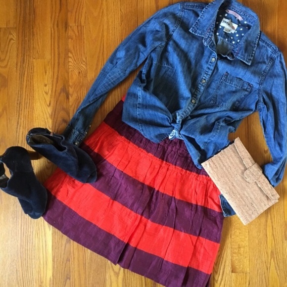 LOFT Purple/Coral A-Line Skirt - Picture 2 of 7